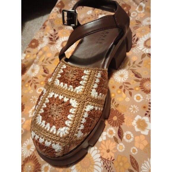 Journee Dorit Tru Comfort Foam Crochet Sandal Block Heels Vintage Afghan Style - Picture 1 of 13